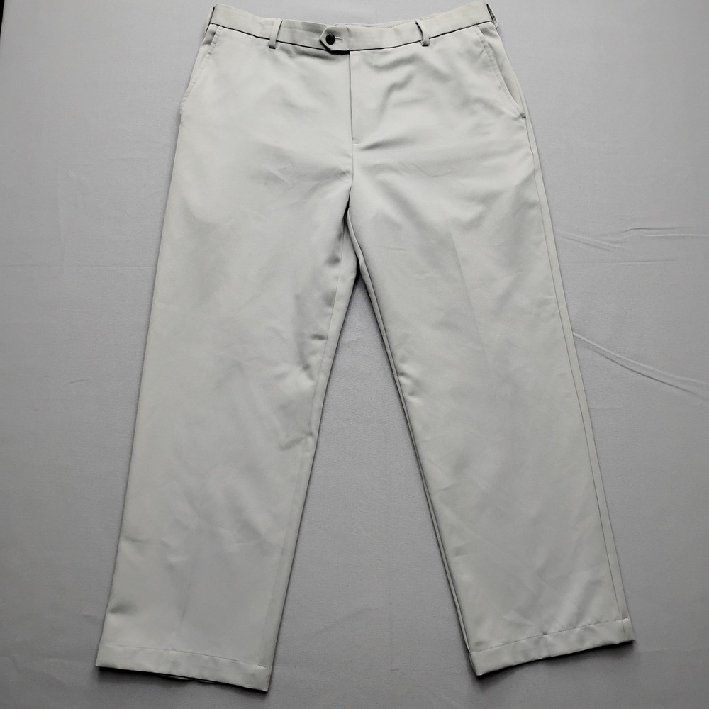 IZOD Golf Mens Light Gray Flat Front Performance Pants 36x30 Straight Leg